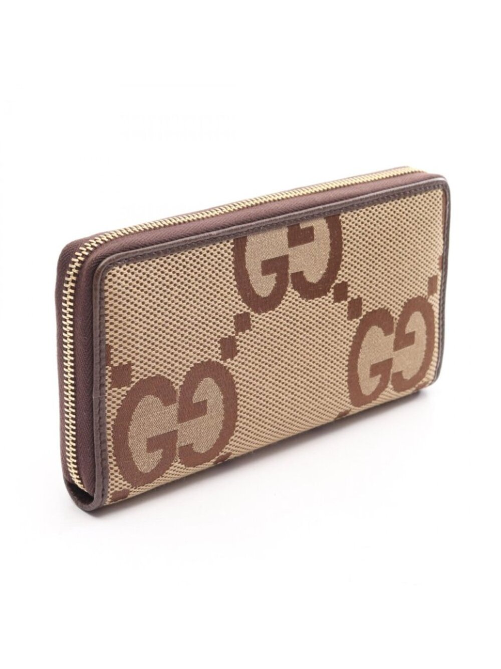 Gucci Round Wallet Jumbo GG Continental Beige Brown Canvas Leather - Picture 2 of 5